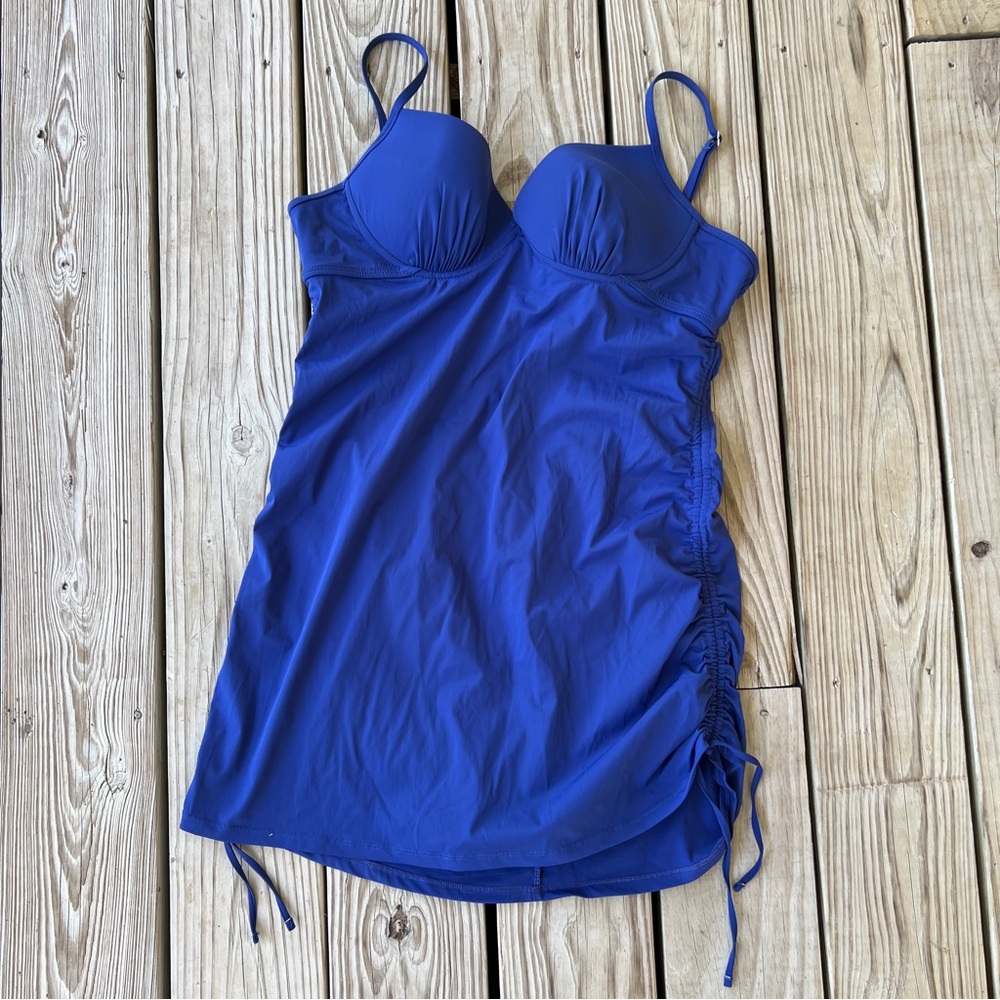 SPANX Royal Blue Swim Dress XL Assets by Sara Blakely underwire push up power